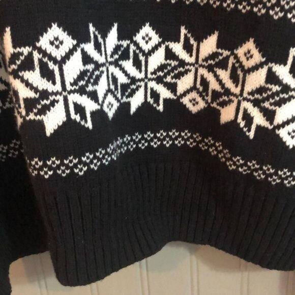 Black White Bass XXL Nordic Snowflake Pattern Sweater Winter Knit Pullover - Picture 3 of 5